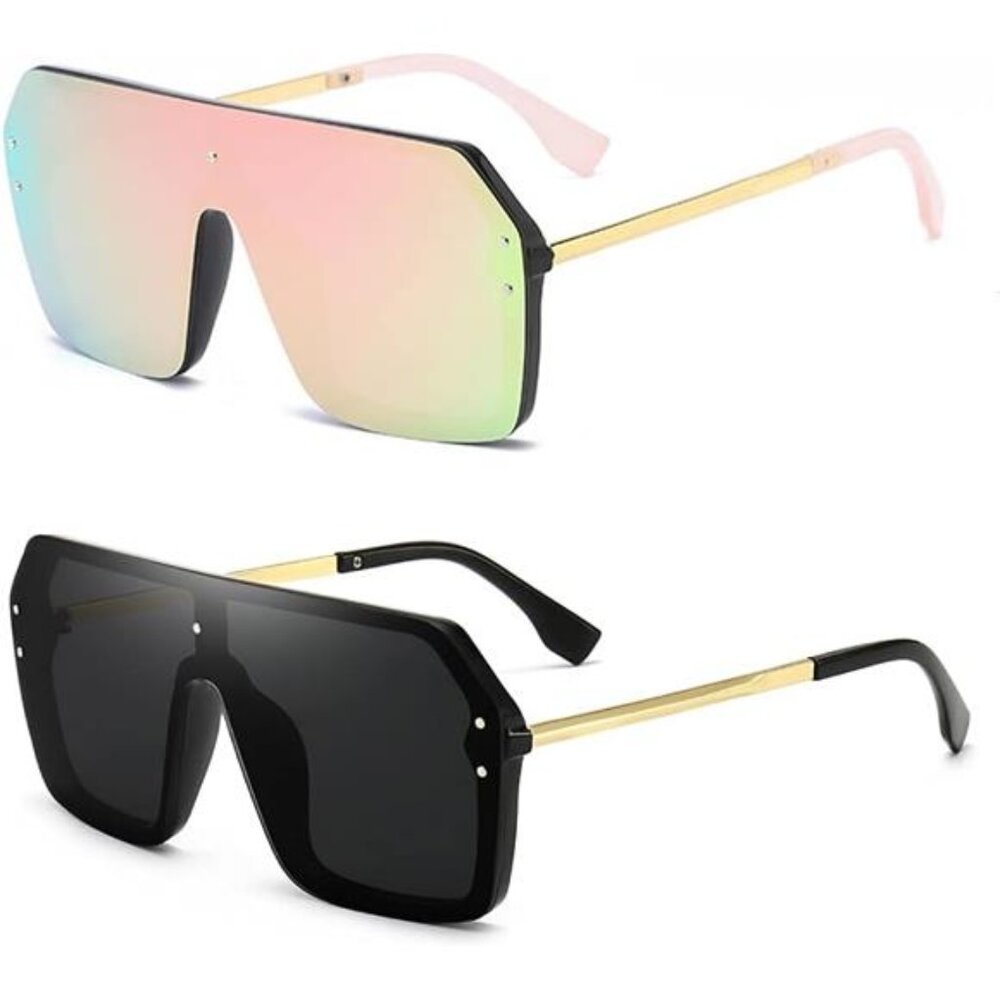 Oversized Sunglasses for Women Trendy One Piece Flat Top Rimless Sunglasses